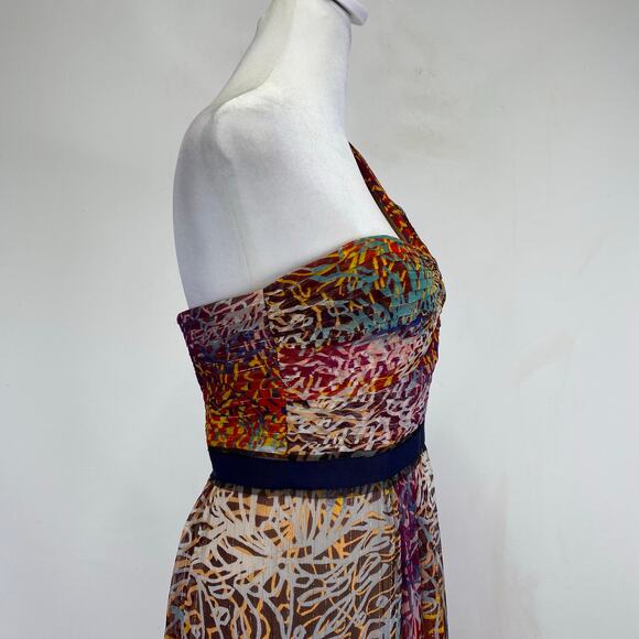 BCBGMaxAzria Inga One Shoulder Silk Maxi Gown Size 4 Begonia Metallic Pleated - Picture 12 of 14